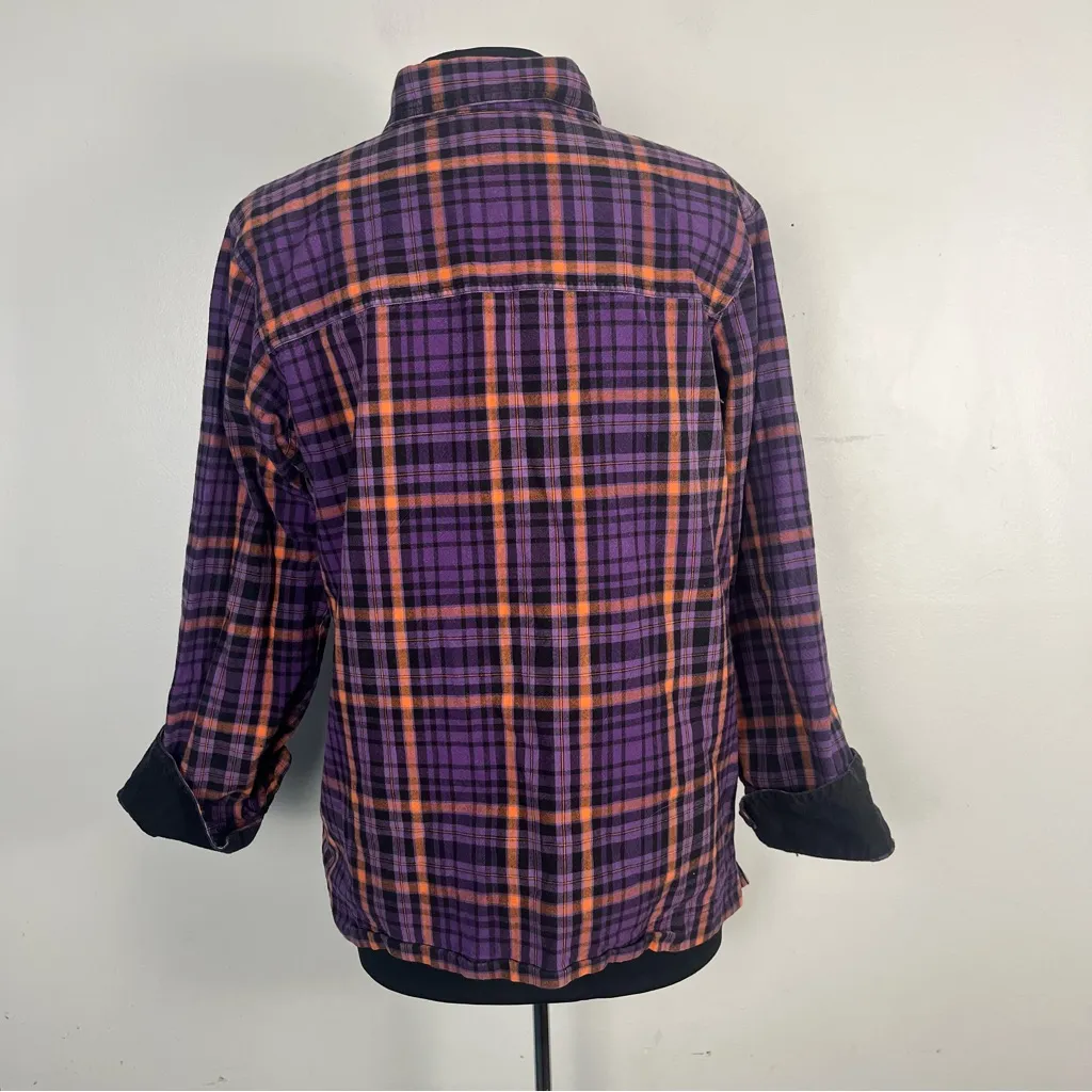 Krazy Kat Halloween Button Up Shirt Sz XL Plaid Velvet Rhinestone Detail Bats - Image 5