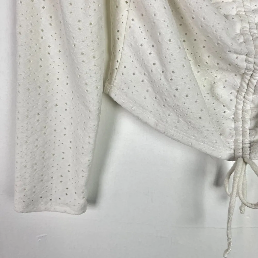 Acoa 3/4 Sleeve Eyelet Crop Top White Size Large L EUC L1950 - Image 4