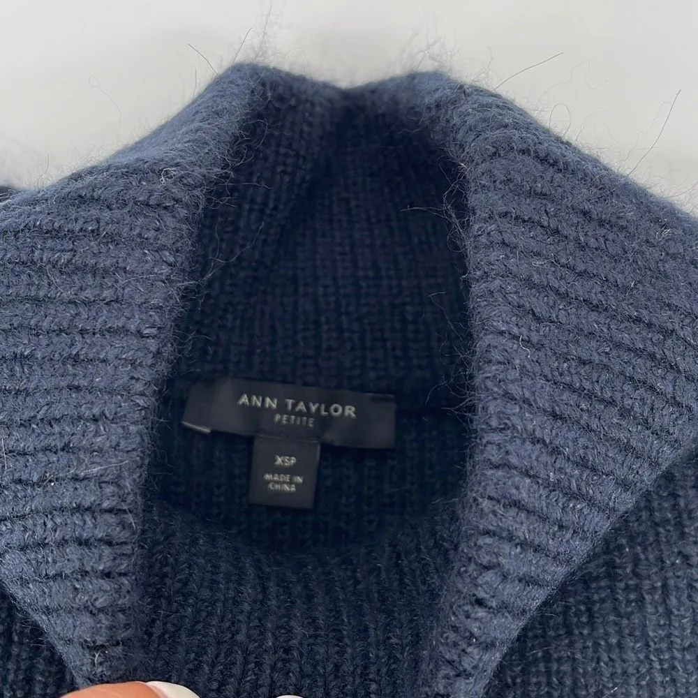 Ann Taylor Womens Pullover Sweater Mock Neck Acrylic Stretch Navy Blue XS Petite - Image 3