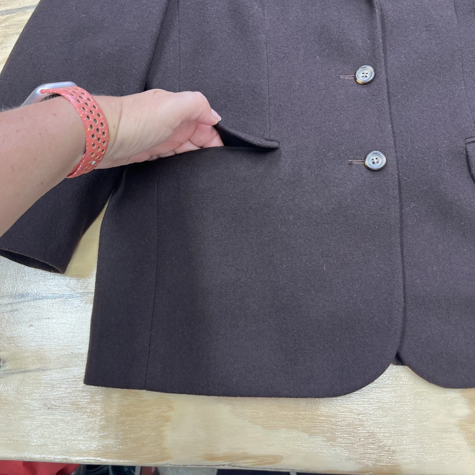 Vintage LL Bean Wool Cashmere Blend Blazer Jacket Women's 12P Petite Career Brown - Image 7