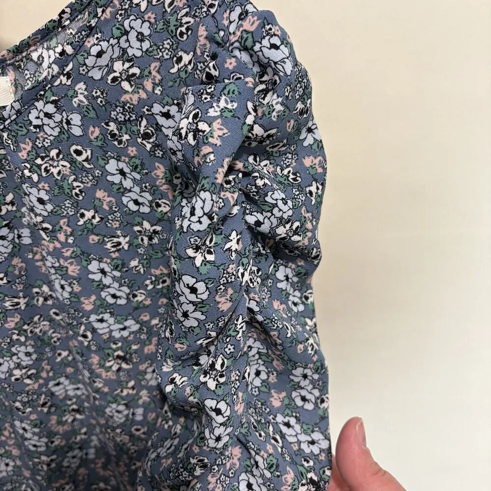Max Studio Blue Floral Print Crepe Ruched Sleeve Blouse Lightweight 2X Cottage - Image 3