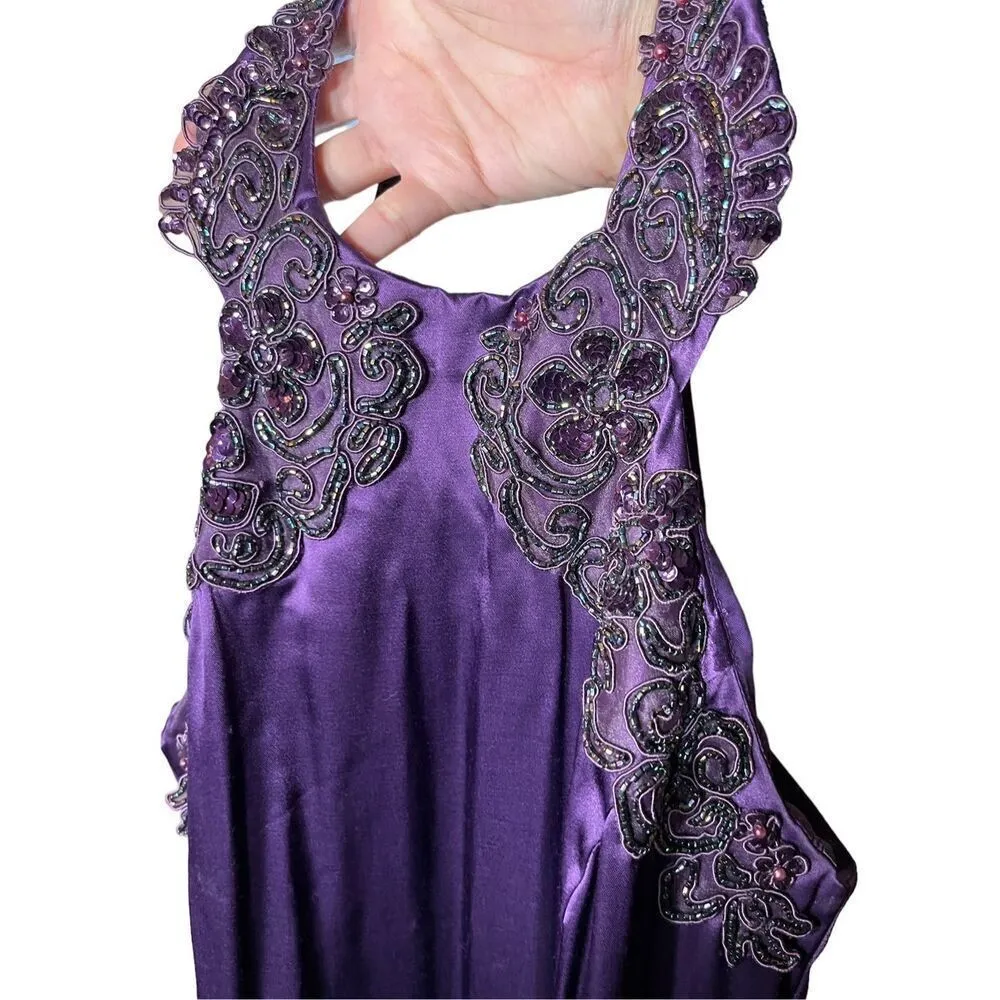 Vintage Jessica‎ McClintock Gunne Sax Purple Satin Beaded Halter Gown Size 7/8 - Image 13