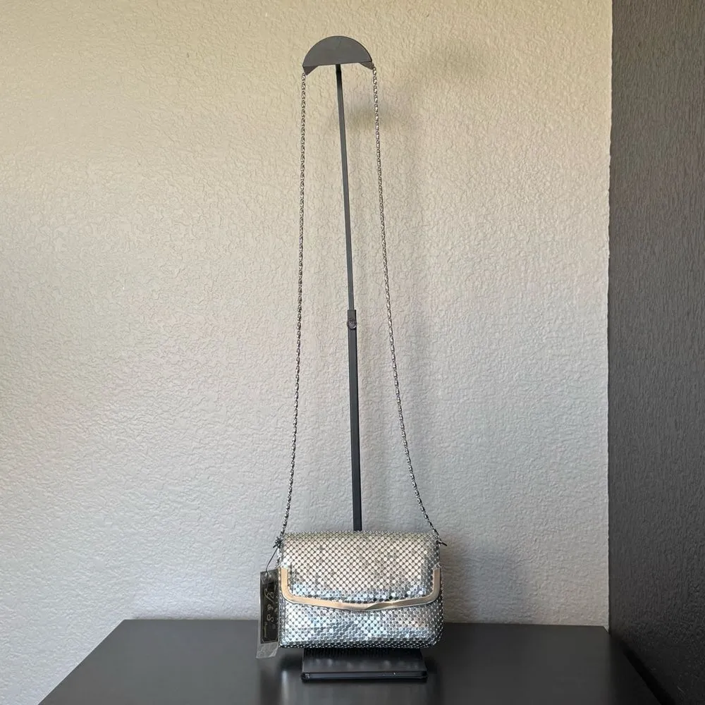 Vintage Silver Chain Mail Mesh Evening Clutch Shoulder Bag Chain Strap NWT - Image 3