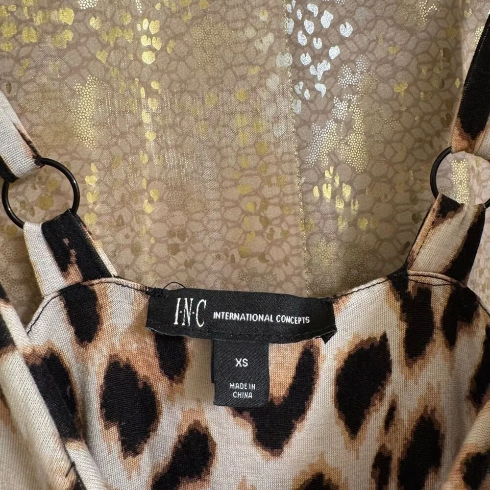 INC International Concepts Stretchy Tiered Leopard Cheetah Print Maxi Dress XS Tan - Image 4