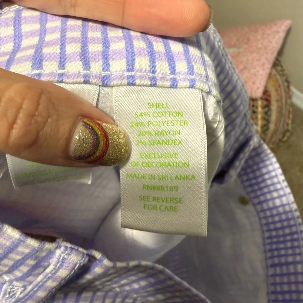 SOUTH OCEAN HIGH RISE GINGHAM VERBENA LT LILAC SKINNY PANTS $158 - Image 9