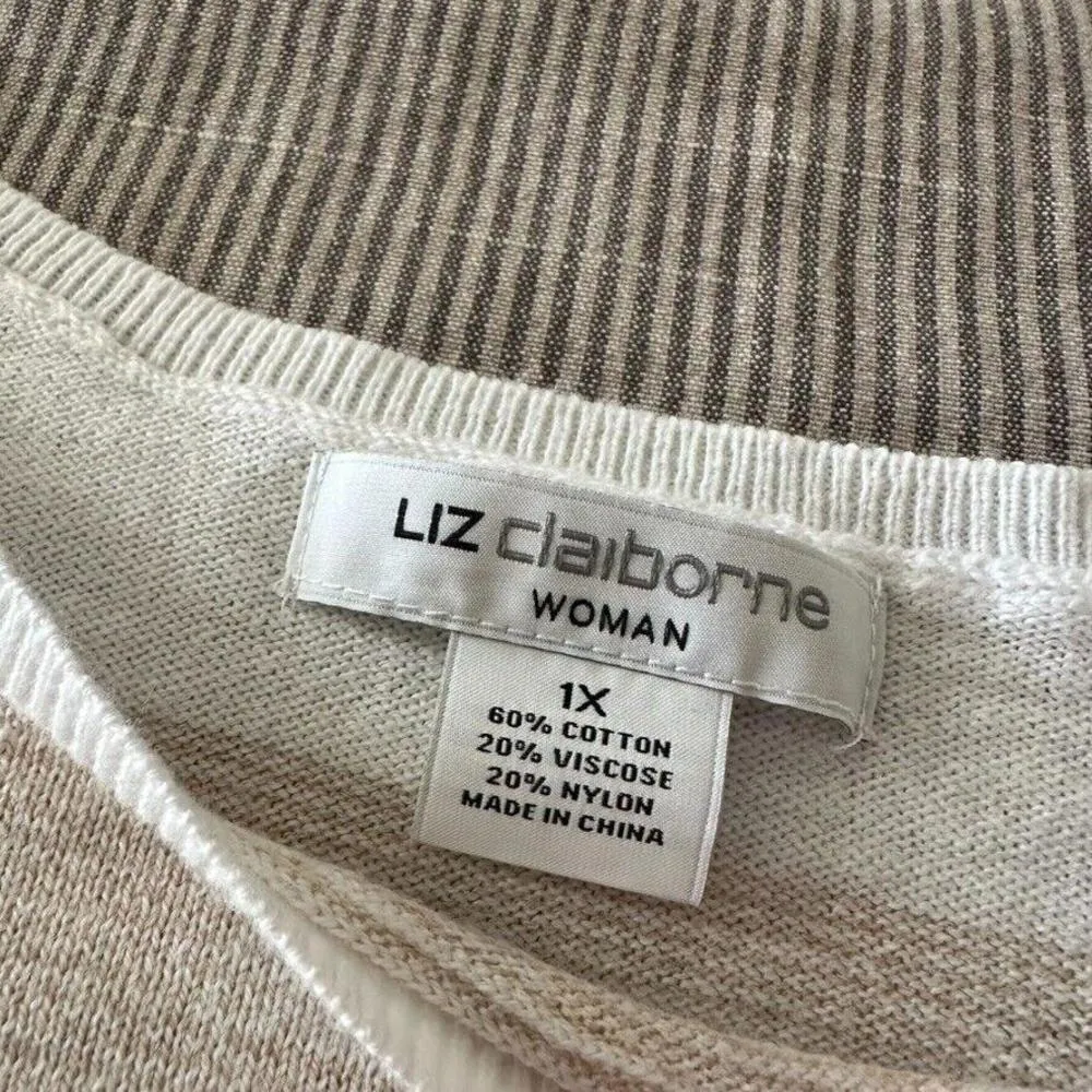 Liz Claiborne Woman Pink Red Beige Stripes Pullover Sweater Plus size 1X Striped - Image 4