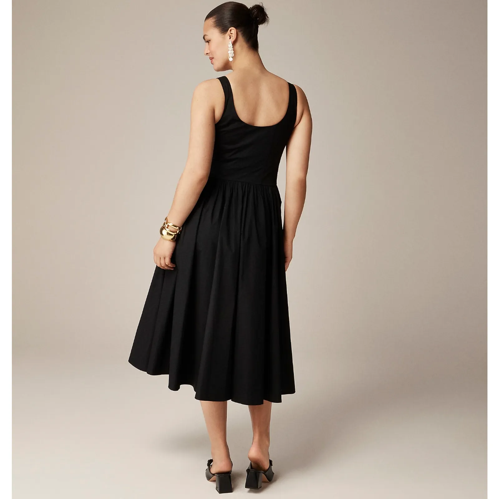 J.Crew Fit and Flare Midi Dress Cotton Poplin Minimalist A Line Black US 00 NWT - Image 2