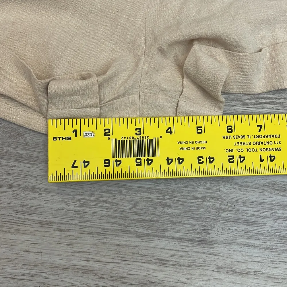 NWT  Tan Linen Zip Front Elastic Back Shorts Tie Belt Side Pockets Size M - Image 7