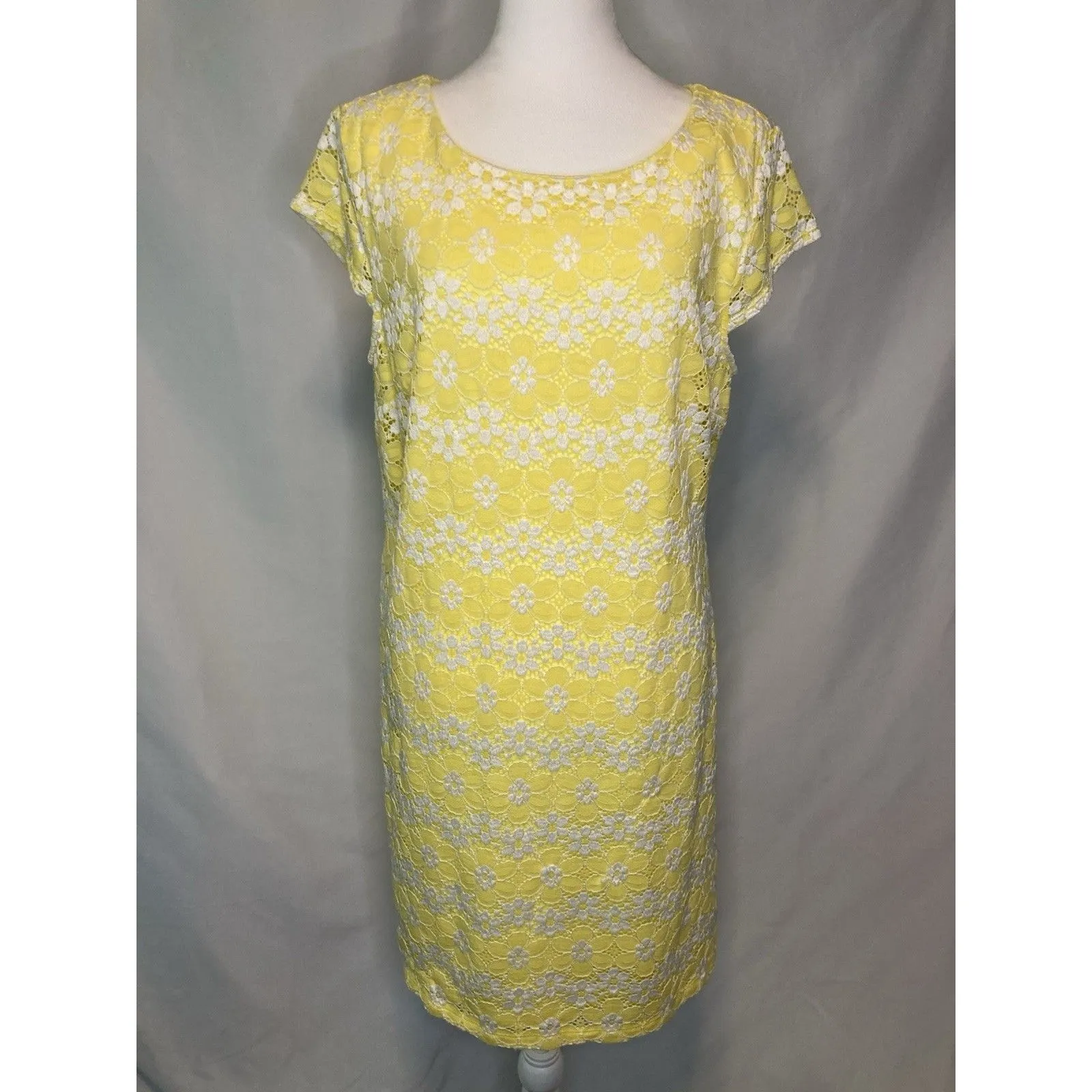 Coquette Yellow Floral Lace Dress Womens 16 Sheath Mini Whimsical Easter Kawaii - Image 2
