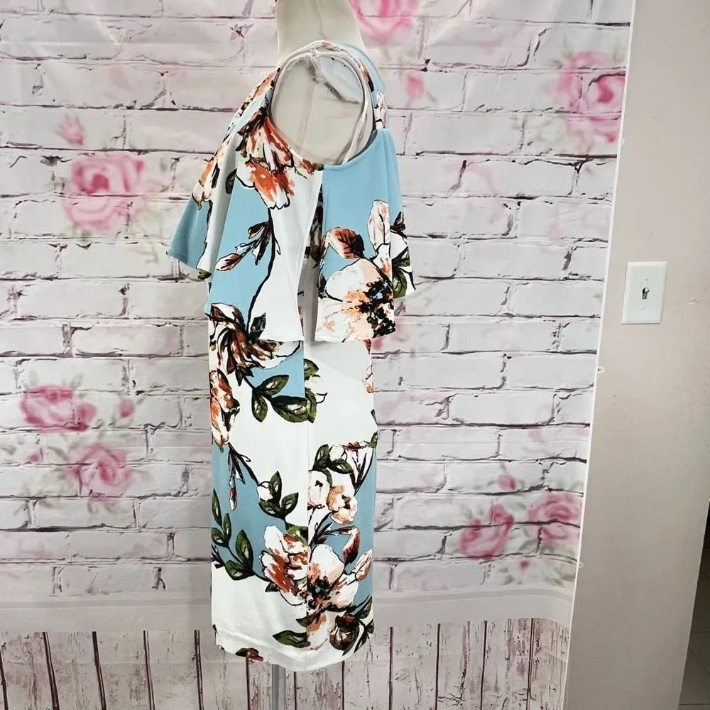 Jax black label cold shoulder blue white floral summer party dress size 6 - Image 8
