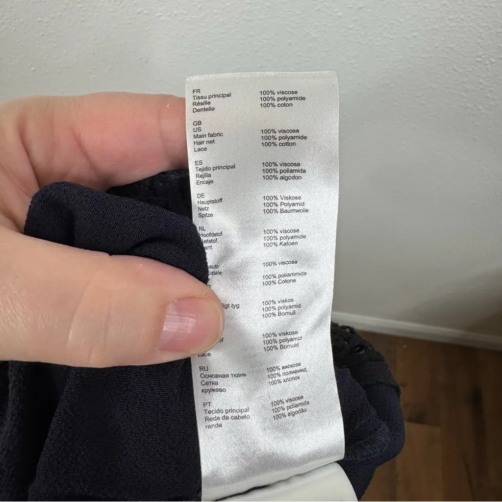 Maje Navy Tiered Black Lace Trim Skirt Size 1/Small - Image 6