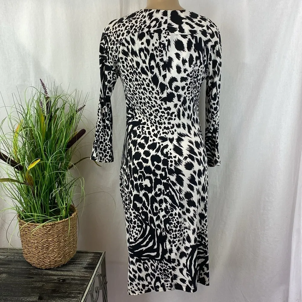 Boston Proper Black & White Print Half Sleeve Body Con Dress 8 - Image 2