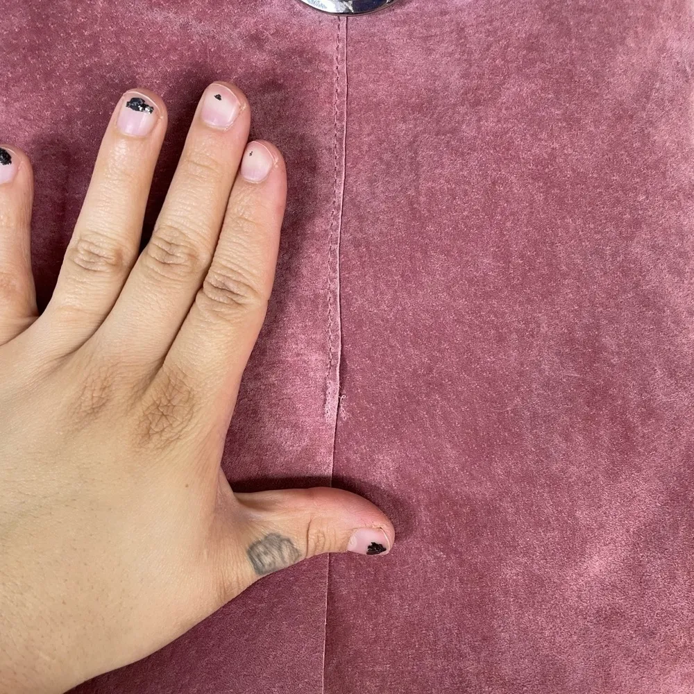 Mango MNG Pink Genuine Pigskin Leather Suede Buckled Mini Skirt - Image 4