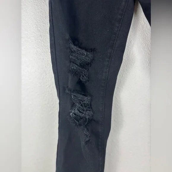 Flying Monkey Size 24 Jet‎ Black Mid Rise Skinny Jeans Jeggings Distressed - Image 4