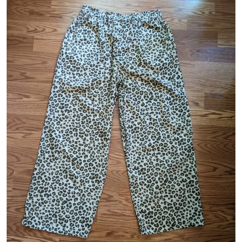 Morgan Taylor Sz L Linen Blend Animal Print Statement Oversized Paperbag Pants Brown Size L - Image 3