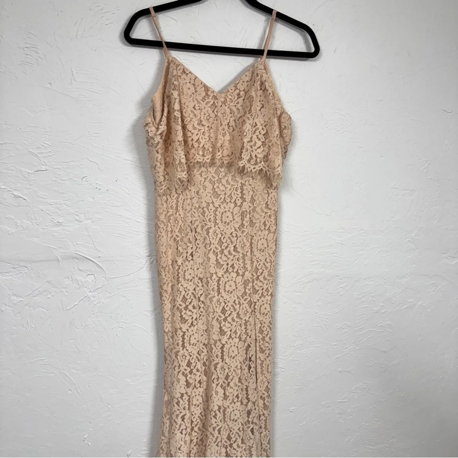 Lulus Peach Lace Maxi Dress Womens XS Formal Prom Bridesmaid Strappy High Slit - Image 2