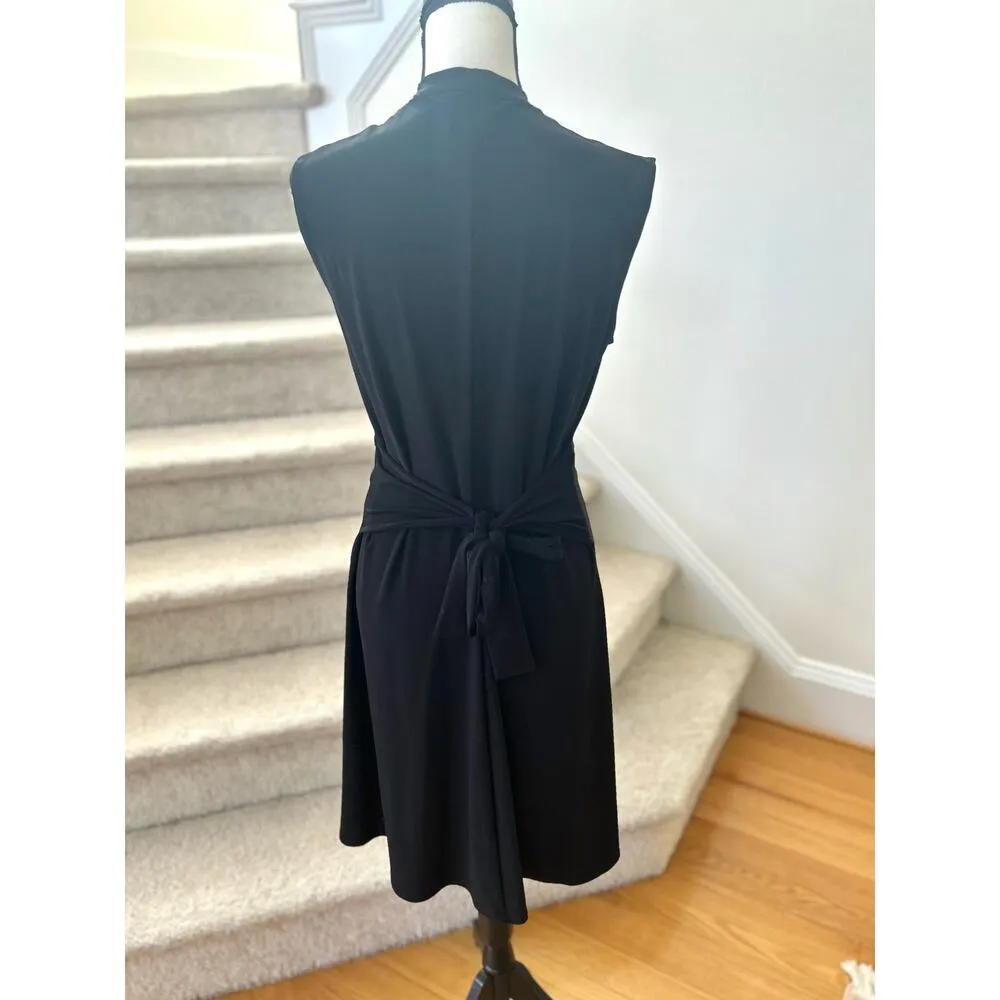 Joseph Ribkoff Black V-Neck Tie Waist A-line Dress - Image 3