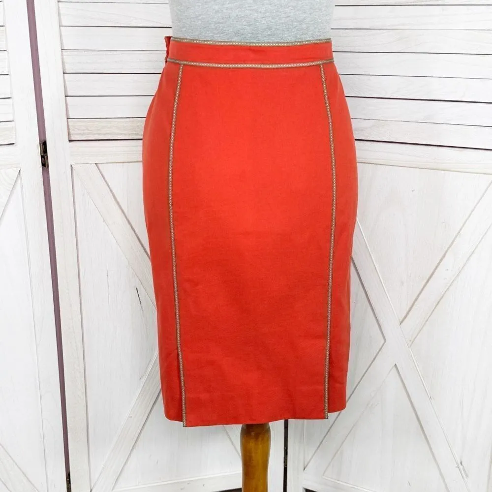 Worth Piped Trim Canvas Twill Pencil Skirt Orange Tan 4 Office Career - Image 4