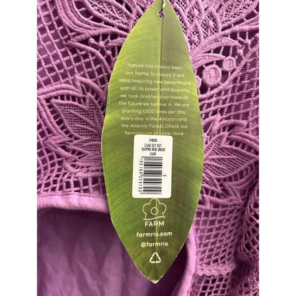 Farm Rio Lilac Cut Out Guipire Midi Dress Size Small New w/tag $380 - Image 9