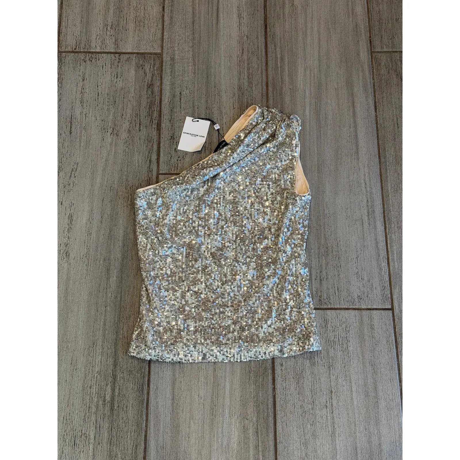 NEW NWT Generation Love Tina Sequin Top Argento size XXS - Image 2