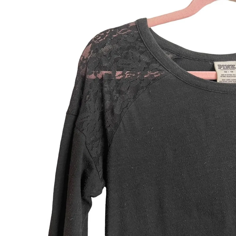 Victoria’s Secret PINK Black Lace Shoulder Long Sleeve Shirt - Image 3