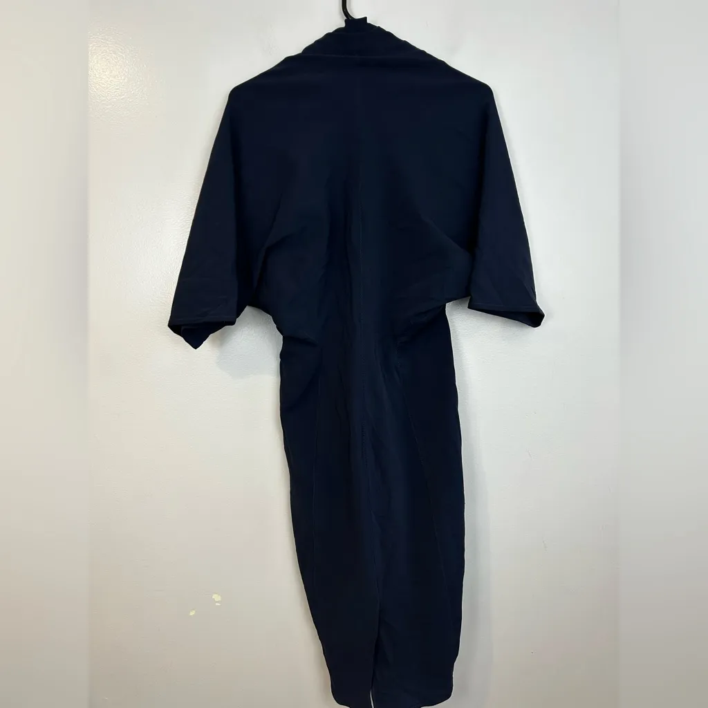 Lanvin 2011Alber Elbaz Navy Blue Split Neck Dolman Sheath Midi Dress Size 8 - Image 8