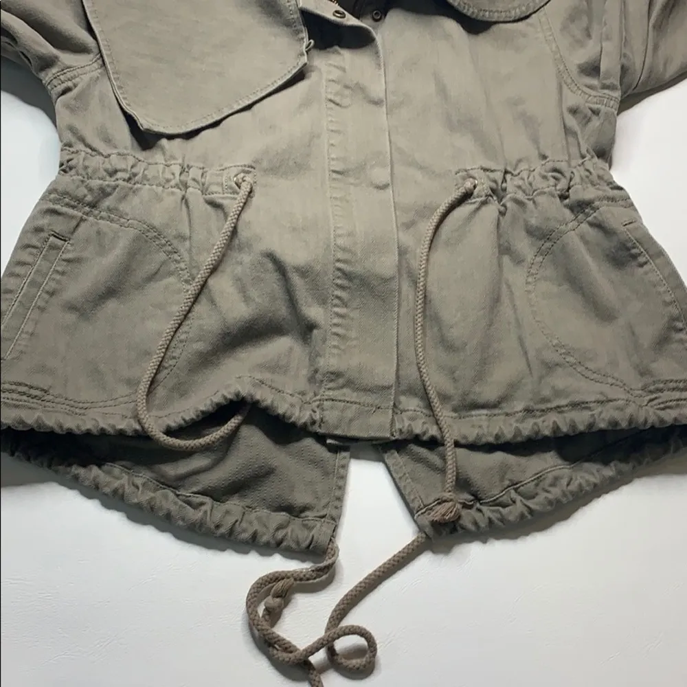 Hang Ten 3/4 Sleeve Oversized Collar Crop‎ Jacket Green S - Image 7