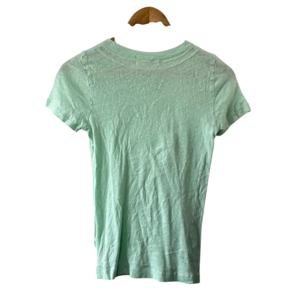 J.Crew Aqua Thin & Lightweight 100% Cotton Shirt Rosette Neckline Size Small Green - Image 3