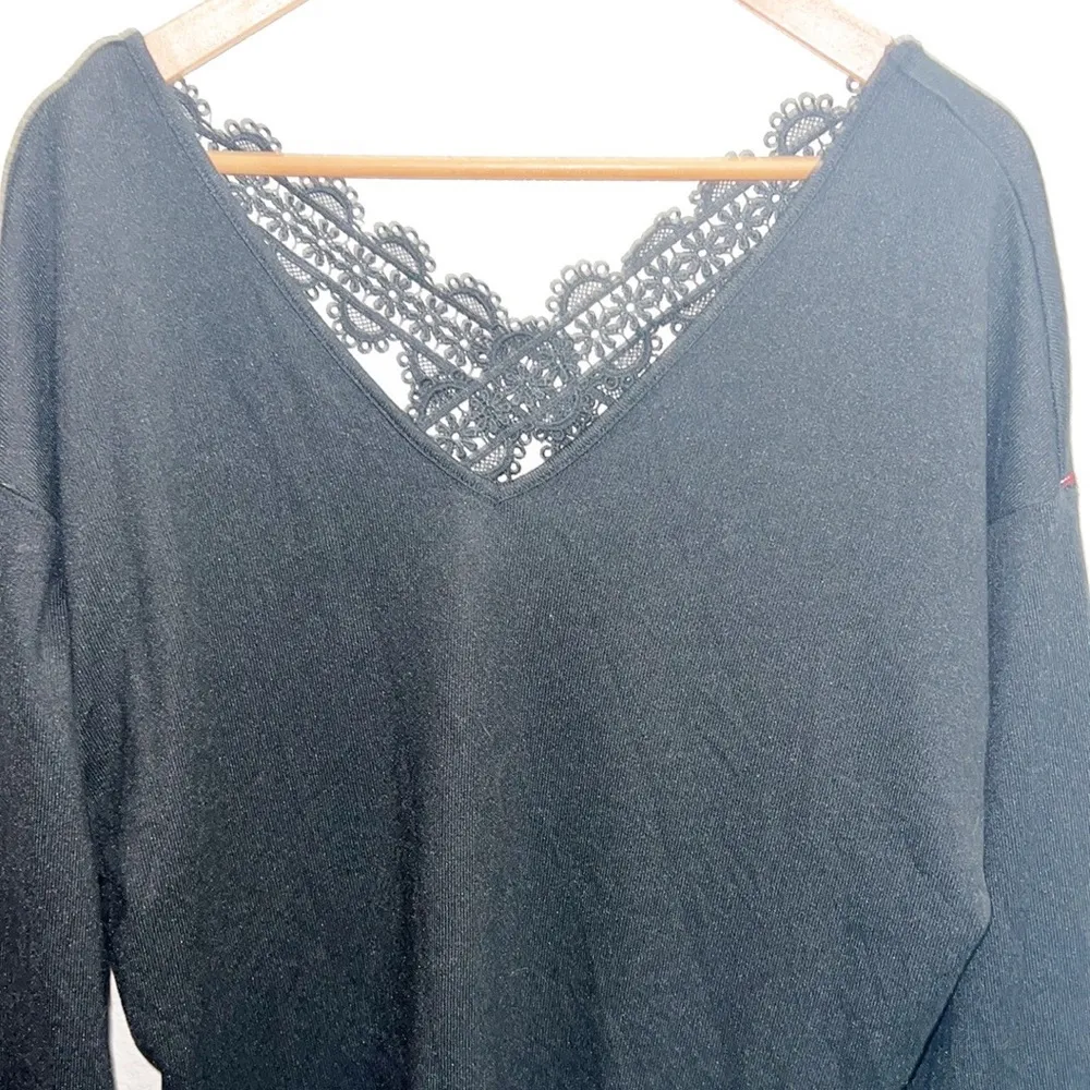 Cupshe Black Off Shoulder Floral Criss Cross Back Long Sleeve Top / Coverup - Image 2