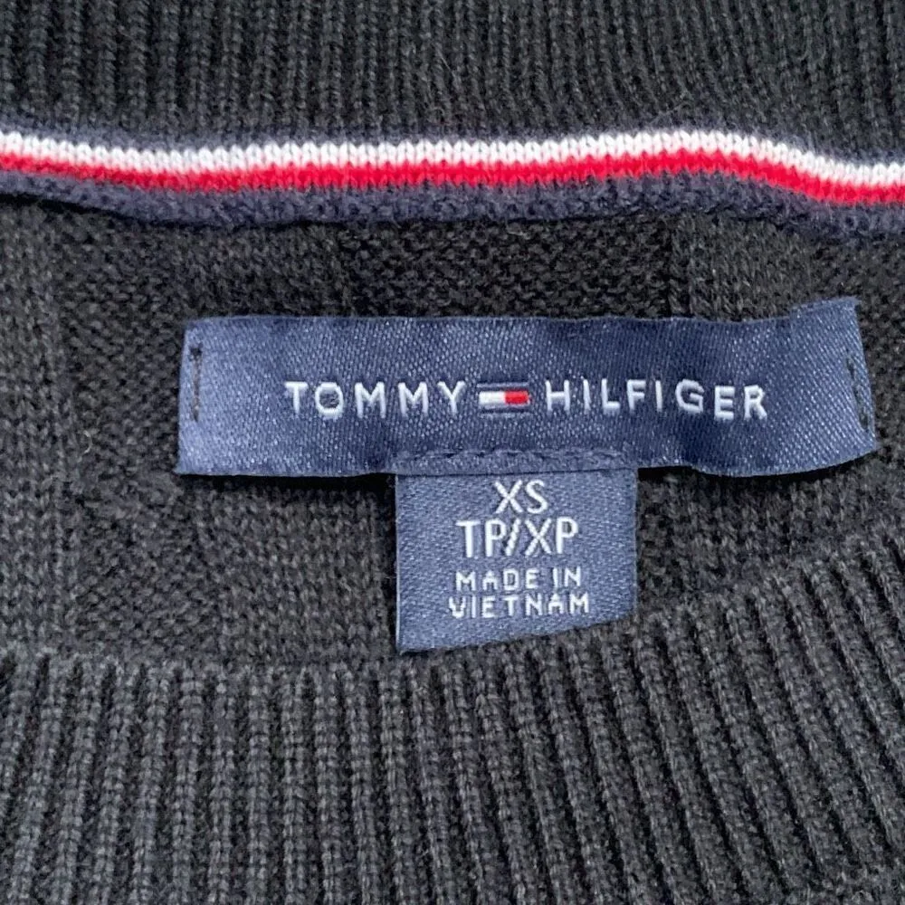 Tommy Hilfiger Crewneck Sweater Short Sleeve Scoop Neck Ribbed Black Cable Knit - Image 7
