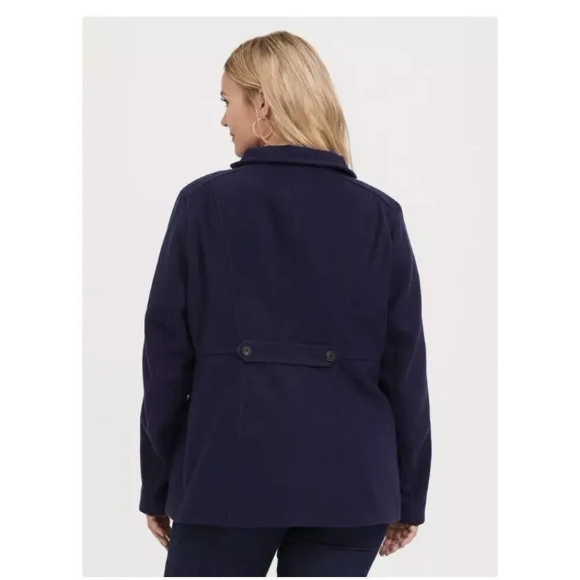 Torrid Navy Blue‎ Double Breasted Pea Coat Pockets Size 1X - Image 4