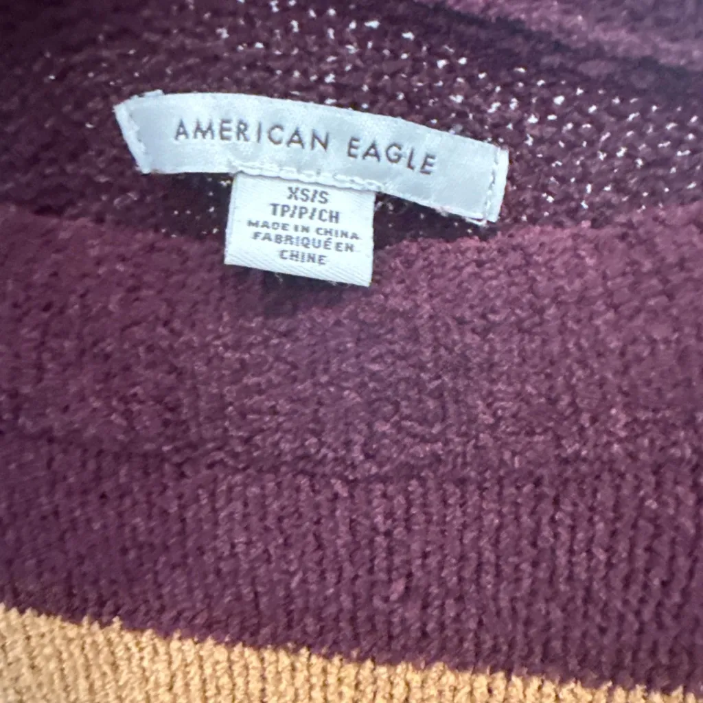 American Eagle Striped Crewneck Sweater Women’s XS Burgundy Multicolor - Image 3