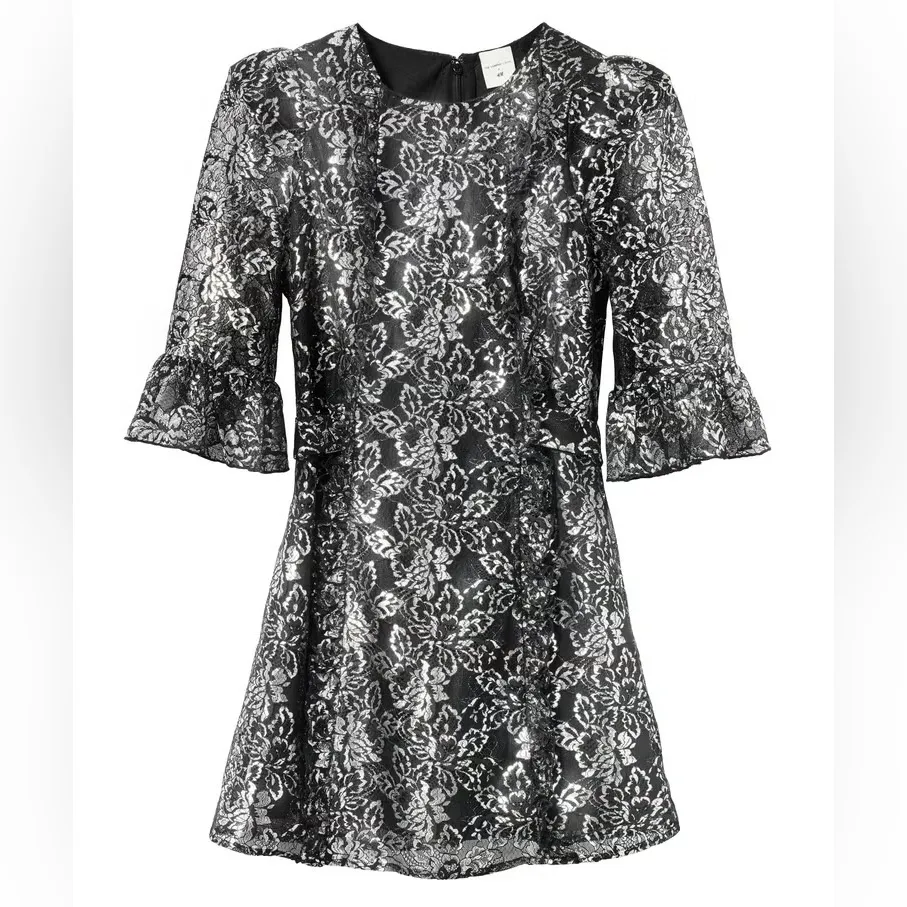 THE VAMPIRE'S WIFE x H&M Silver Lace Dress size XL Black - Image 3
