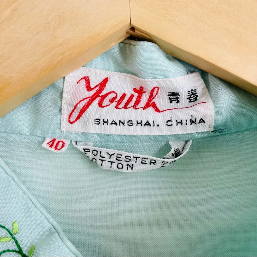 Vintage Chinese Traditional Embroidered House Robe Aqua Blue size M (40) Size M - Image 9