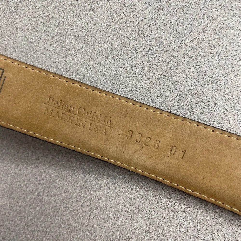 WCM New York Womens Leather Belt Medium Gold Toned Embossed Italian Dress USA Black - Image 7