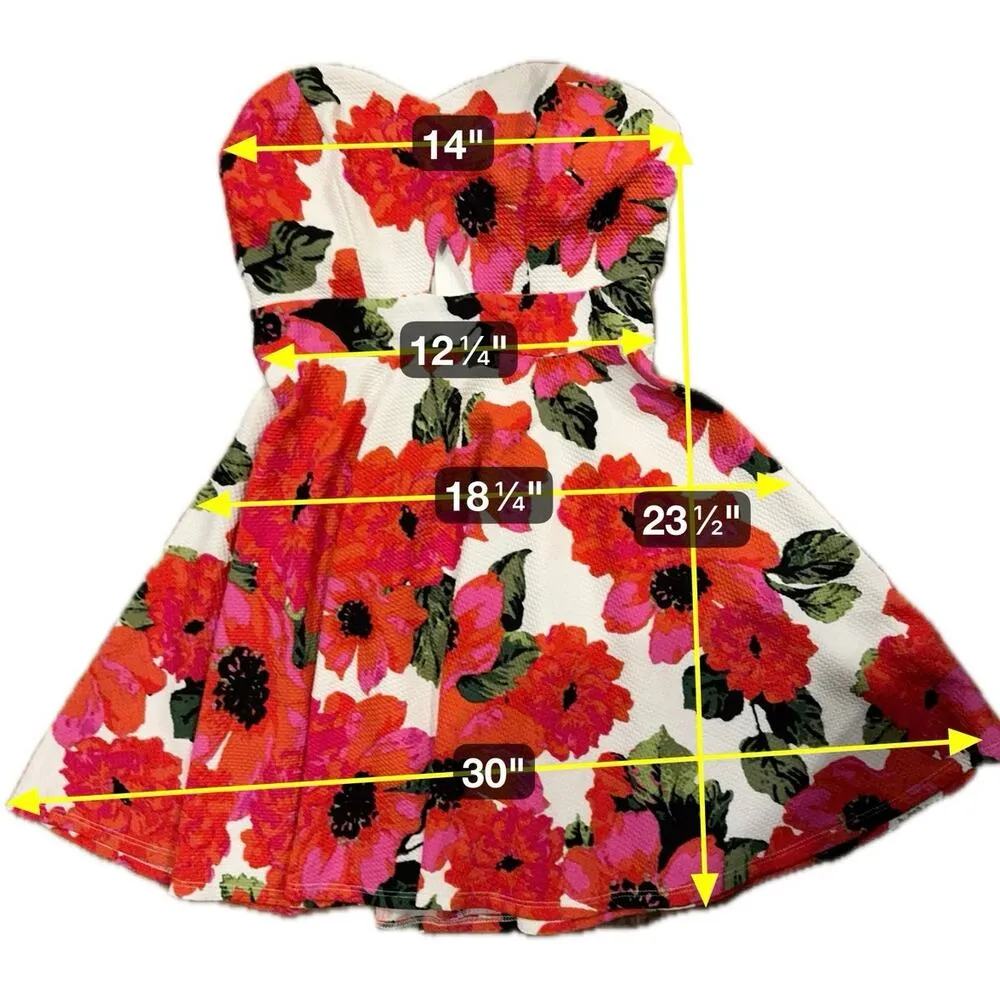 Windsor Floral Strapless Dress Red/White Casual Garden Party Women's Size Small - Image 7