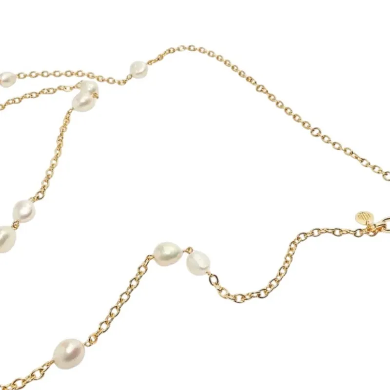 Maje Freshwater Pearl Gold Tone Necklace Brass Chain Clasp Hiver 2022 Minimalist - Image 4