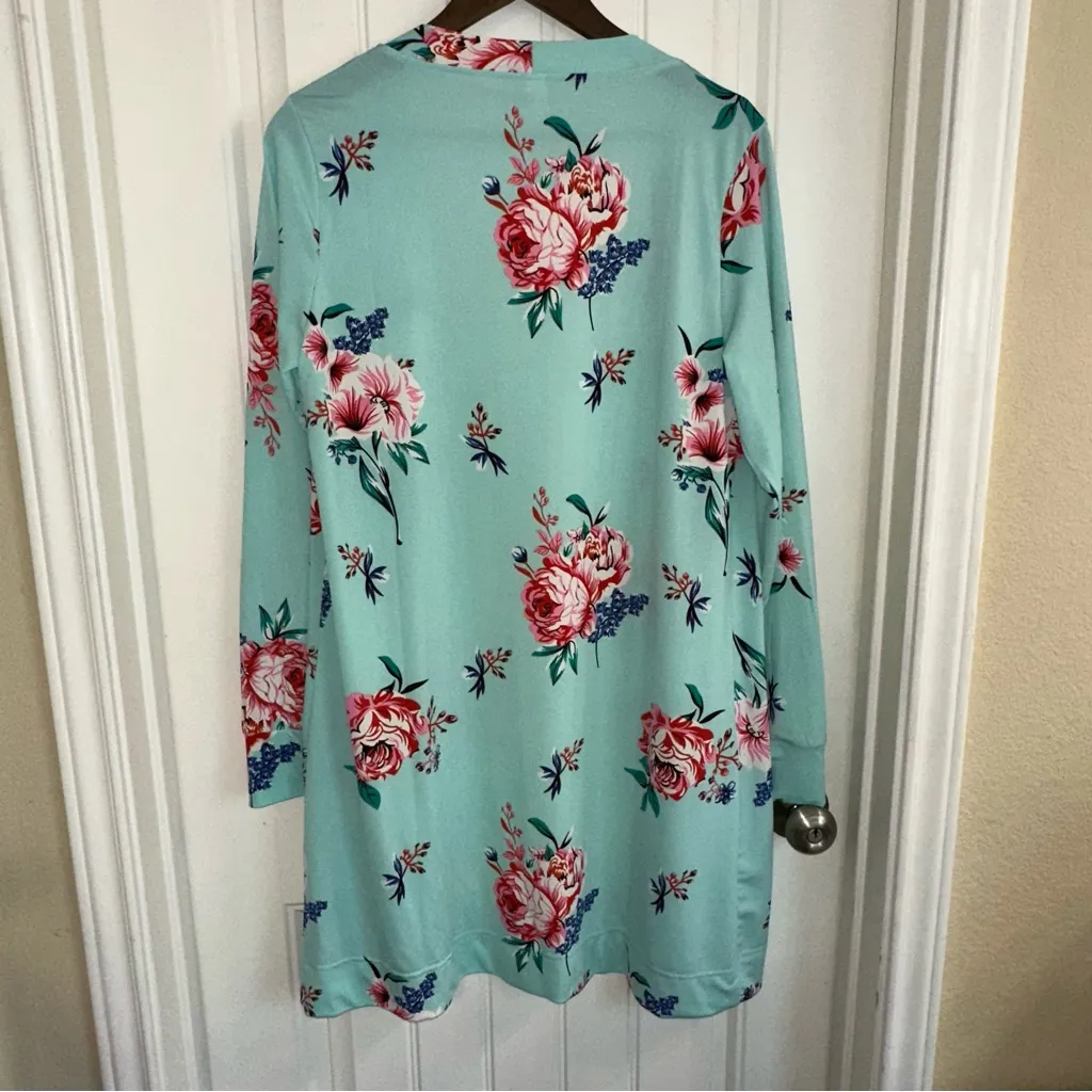 Tickled Teal floral open front cardigan with pockets women XL - Image 8