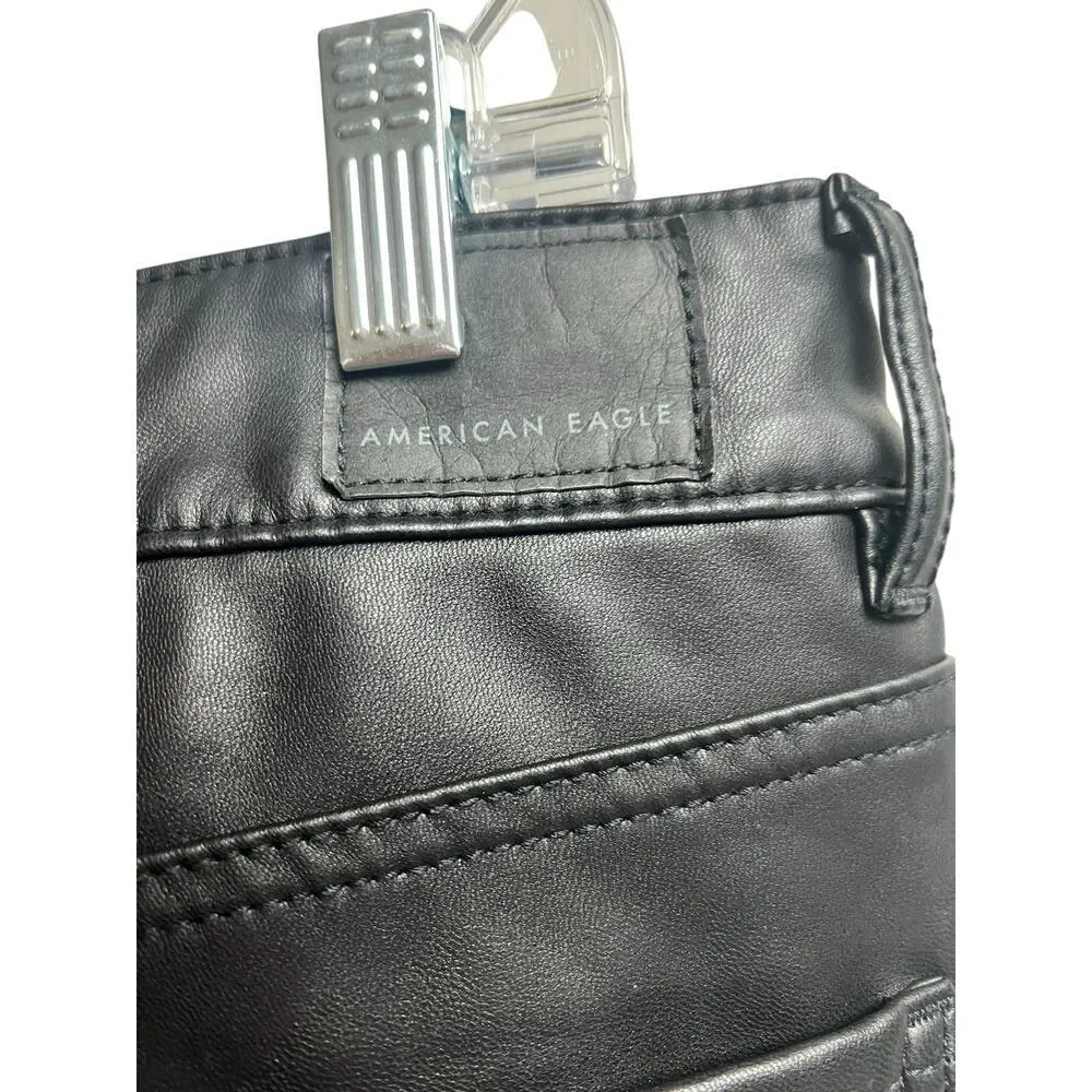 American Eagle Stretch Super High Rise Black Faux Leather Flare Pants Size 12 - Image 11