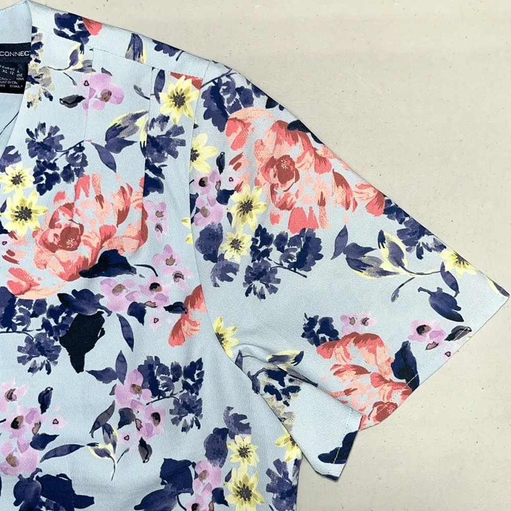 French Connection NWT 12 Blue - Floral Print V-Neck Armoise Crepe Flippy Dress - Image 3