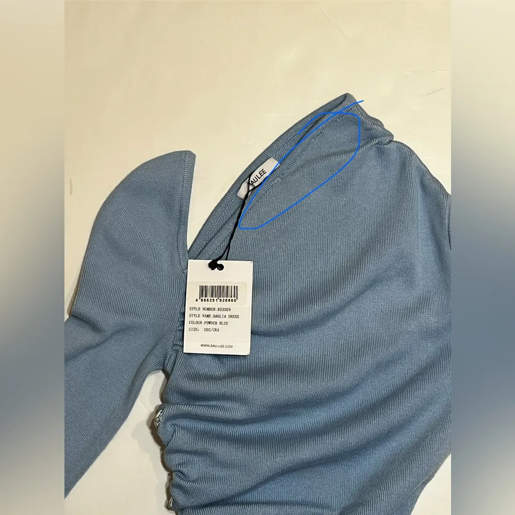 NWT SAU LEE x Revolve Powder Blue Dahlia Long Sleeve Knit Ribbed Dress, size 0 - Image 9