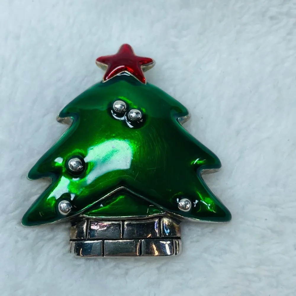 Christmas Tree Jewelry Pin Brooch or Pendant Marked MJ on Back Colorful Metal - Image 10