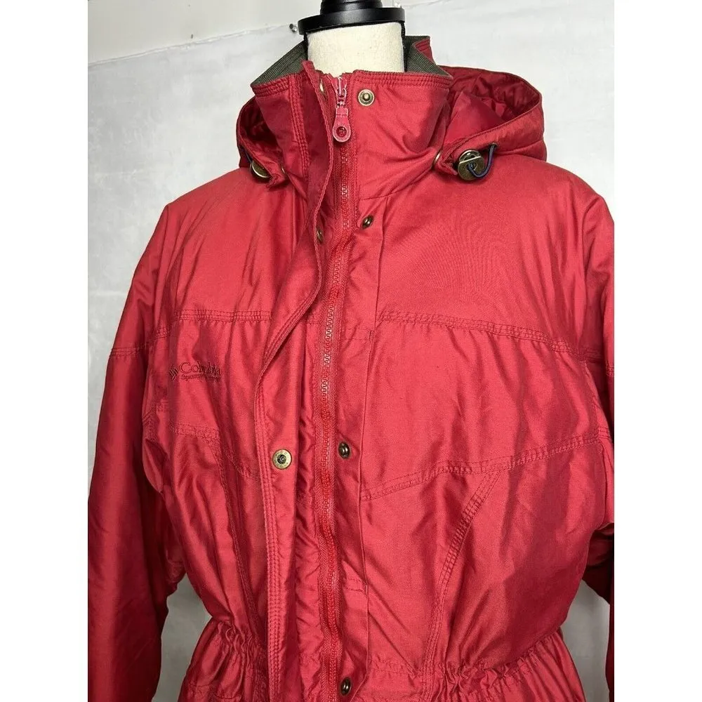 Columbia Womens Red Long Insulated Heavy Coat Hooded Parka Full Zip Sz M - Image 12
