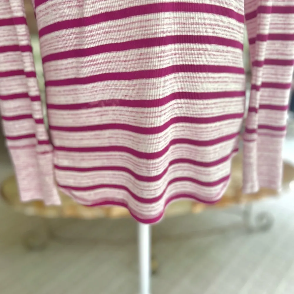 T by Talbots Henley Striped Purple Magenta Long Sleeve T - Image 4