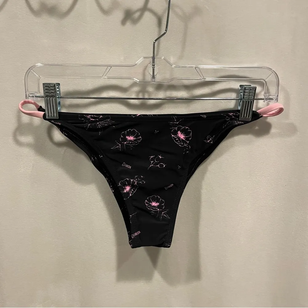 DIXXON NWT black pink peonies skimpy cheeky bikini tanning swim bottoms pool Size XL - Image 6