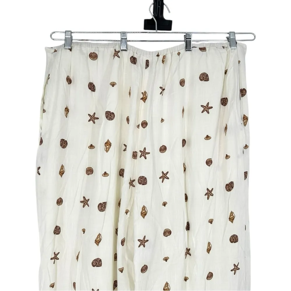 Sugarlips Cerise Shells Jacey Wide Leg Pants size 2X Seashell Print Ivory Brown - Image 7