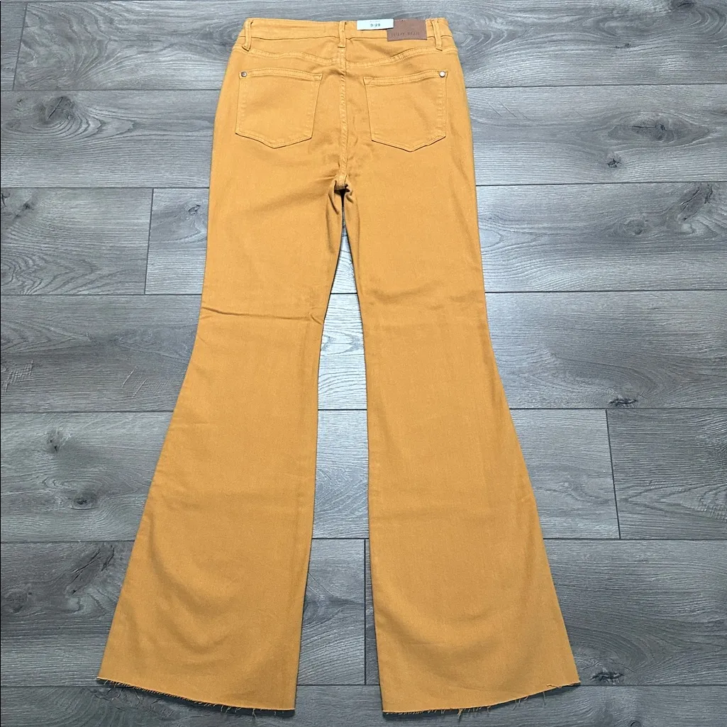 Judy Blue 31” High Waist Raw Hem Flare Jeans Tummy Control Marigold Orange 29 - Image 4