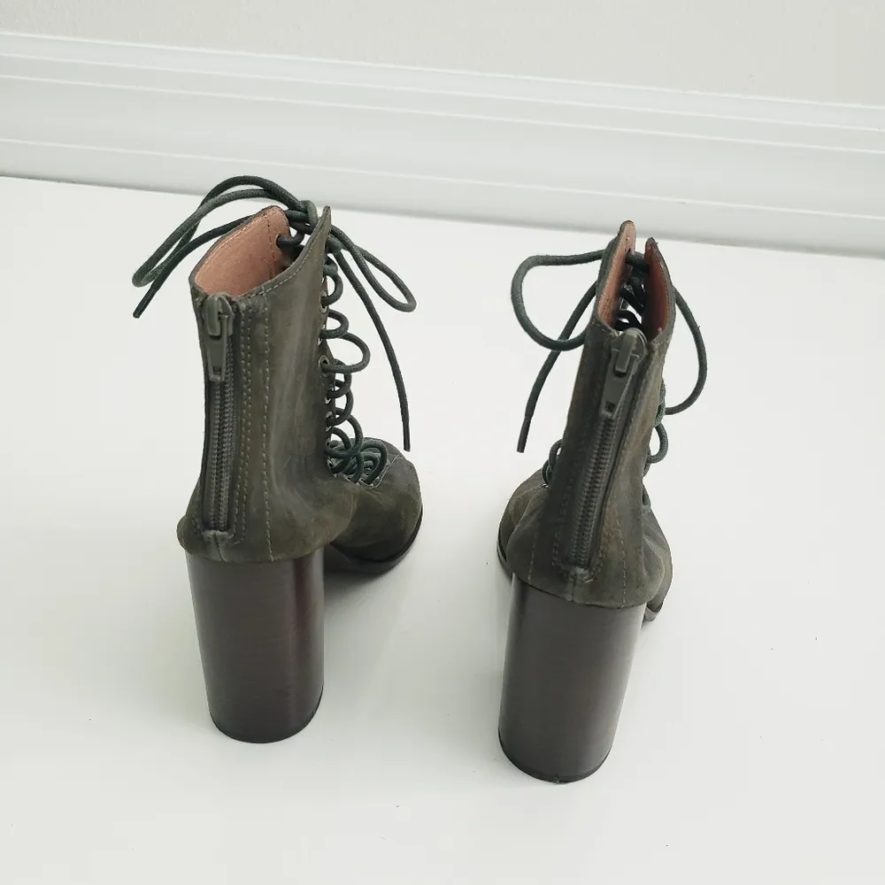 Jeffery Campbell Freelove Suede Lace Up Peep Toe Ankle Heel Booties - Image 7