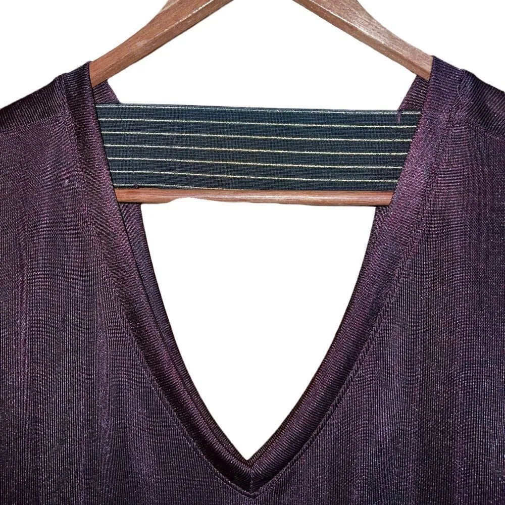 Stella & Dot v-neck cap sleeved sheer top with black and gold cross back detail - Image 3