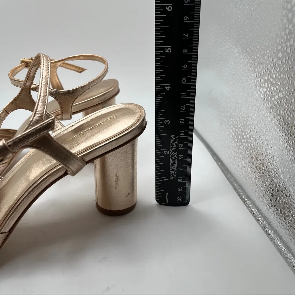 NWOB Reformation Women's Petra Cylinder Heel Sandals size 7 color Gold Silver - Image 5